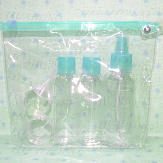 plastic travel bottles and cream jar